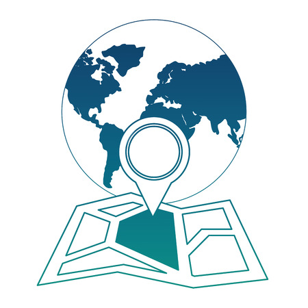 world planet with pin location and paper map vector illustration designのイラスト素材