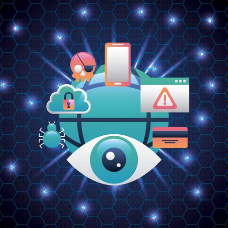 cyber security hive circuit background surveillance danger cloud spider virus technology vector illustrationのイラスト素材