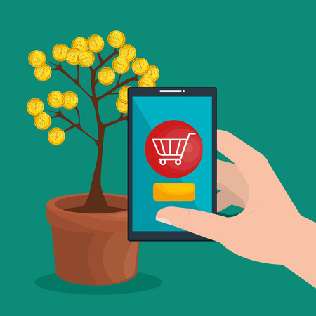 Shop online and Save money with smartphone vector illustration designのイラスト素材