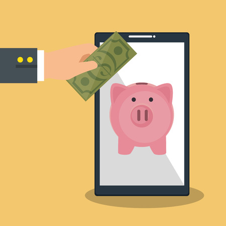 Save money on line with smartphone vector illustration designのイラスト素材