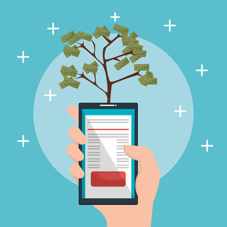 save money on line with smartphone vector illustration designのイラスト素材