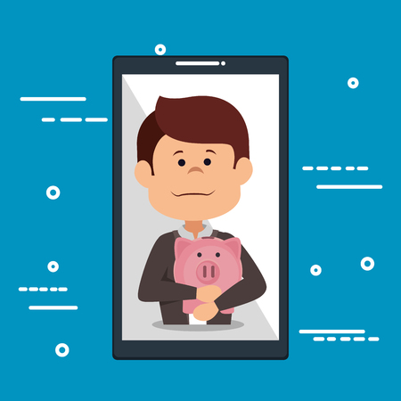 save money on line with smartphone vector illustration designのイラスト素材