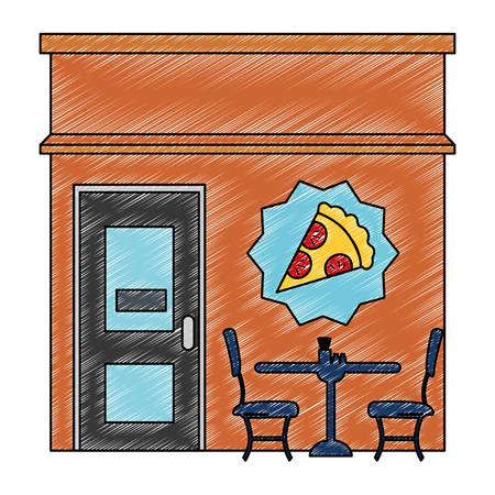 Italian Restaurant With Pizza Label Front Facade Vector