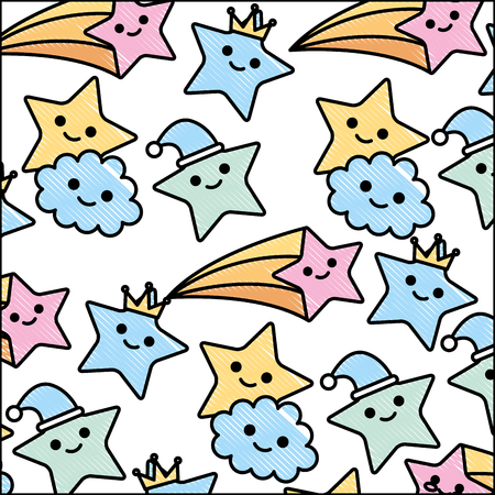 stars with clouds smiling pattern character vector illustration designのイラスト素材