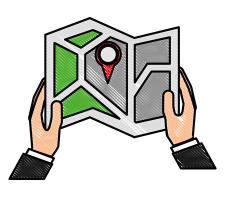 hand holds gps navigation folded map pin vector illustrationのイラスト素材