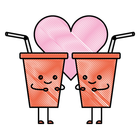 kawaii takeaway coffee cups love cartoon vector illustrationのイラスト素材