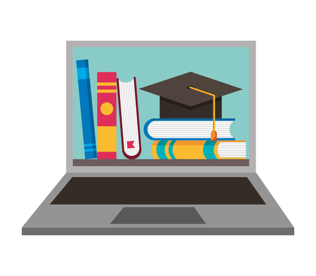 Laptop with graduation hat and books vector illustration designのイラスト素材
