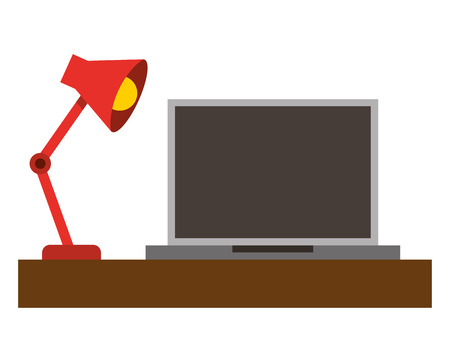 Laptop computer with desk and lamp vector illustration designのイラスト素材