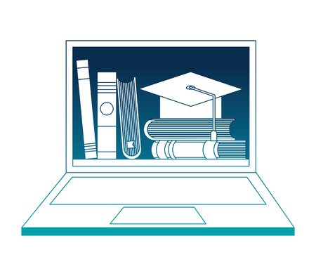 laptop with graduation hat and books vector illustration designのイラスト素材
