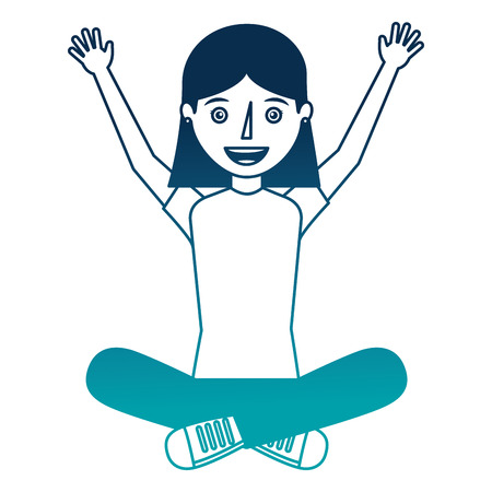 young woman sitting with hands up avatar character vector illustration designのイラスト素材