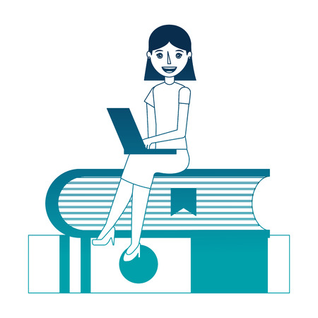 woman with laptop and books character vector illustration designのイラスト素材