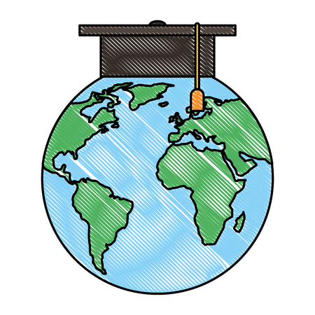 World planet earth with graduation hat vector illustration designのイラスト素材