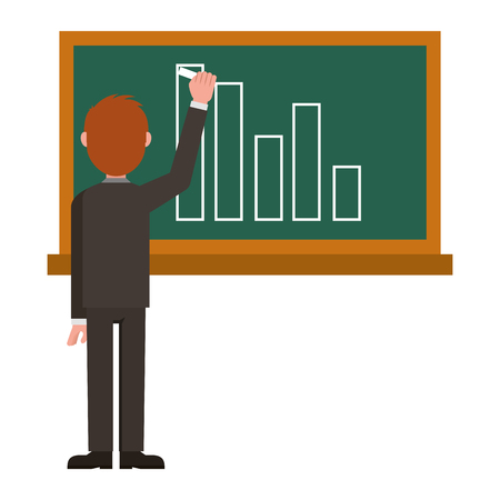 Teacher man writing on class chalkboard vector illustration.のイラスト素材