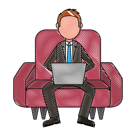 man with laptop in sofa character vector illustration designのイラスト素材