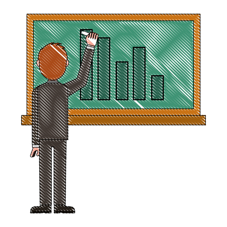 teacher man writing on class chalkboard vector illustration drawingのイラスト素材