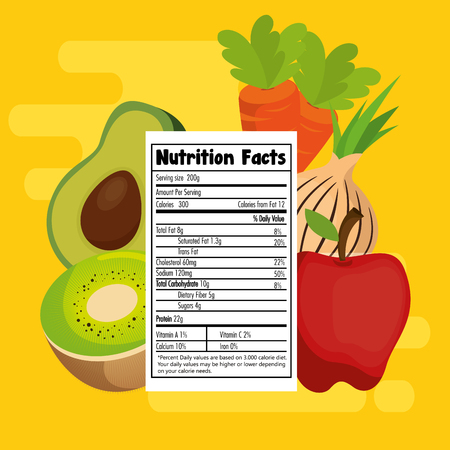 fruits and vegetables group with nutrition facts vector illustration designのイラスト素材