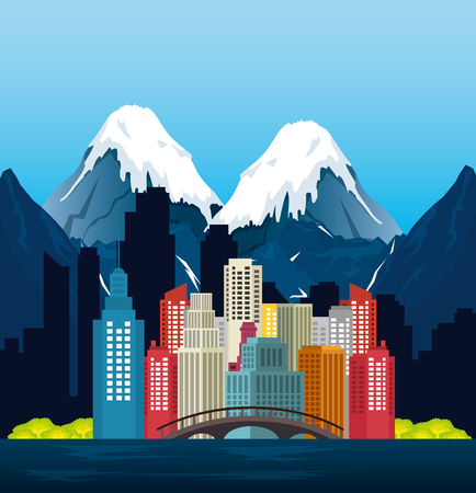 Canadian landscape scene and cityscape vector illustration designのイラスト素材