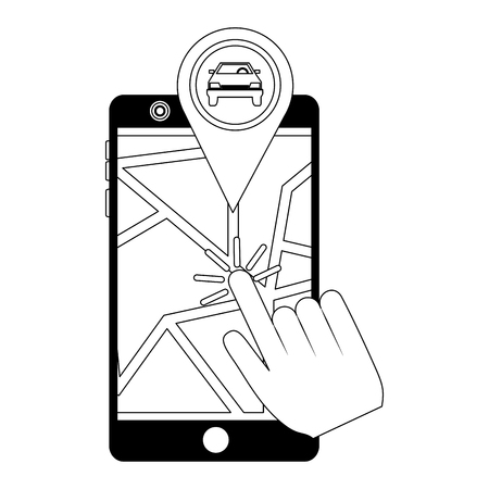 hand with smartphone and gps application icon vector illustration designのイラスト素材