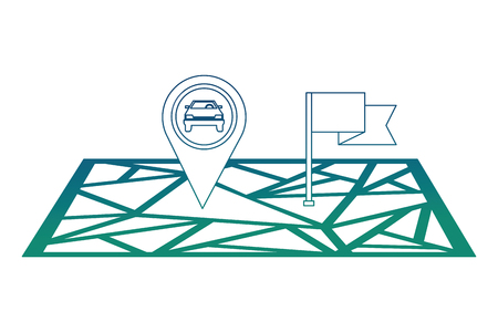 Paper map guide with car and flag vector illustration designのイラスト素材