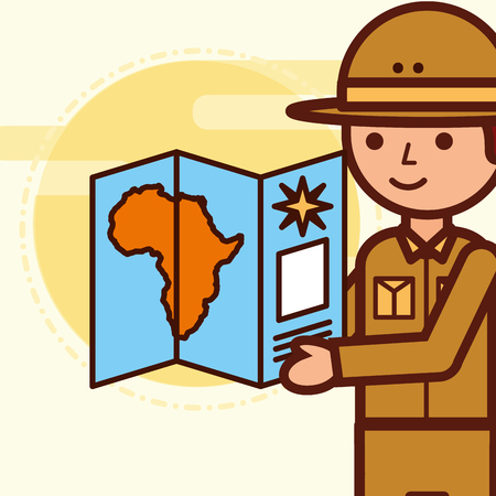 safari boy wearing hat and map african vector illustrationのイラスト素材