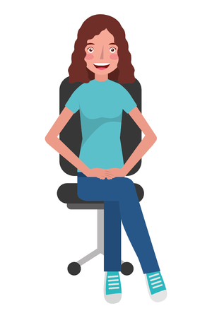 young woman in office chair avatar character vector illustration designのイラスト素材