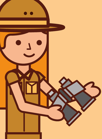 portrait safari girl explorer holds binoculars vector illustrationのイラスト素材