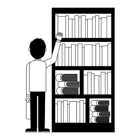 young with shelf of books man avatar character vector illustration designのイラスト素材
