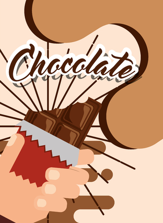 hand holding bite chocolate wrap tasty poster vector illustrationのイラスト素材