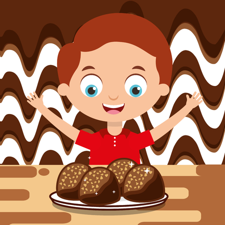 boy with chocolate candies dessert melted vector illustrationのイラスト素材
