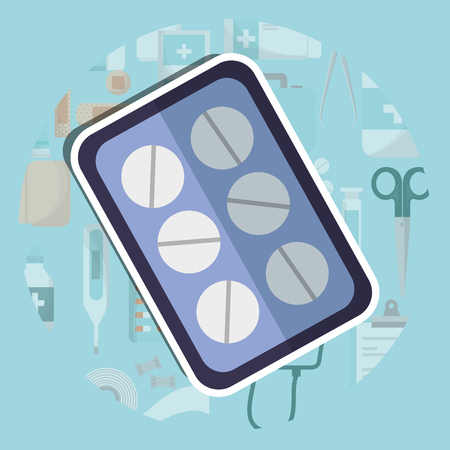pills medicine packaging medical supply healthcare vector illustrationのイラスト素材