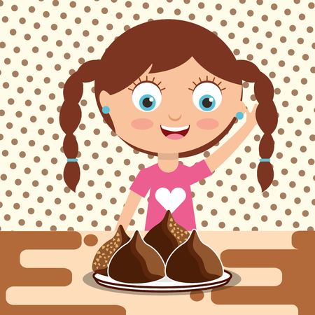 little girl with chocolate candy chips on dish vector illustrationのイラスト素材