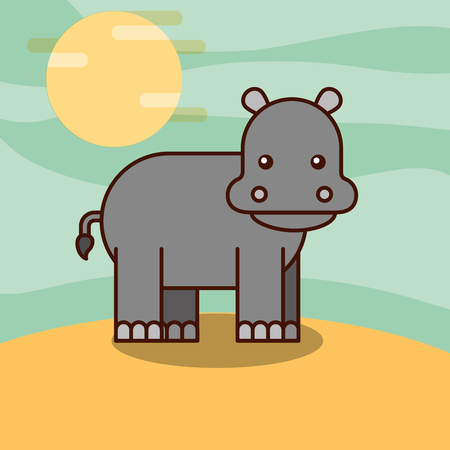 hippo cartoon wildlife animal african vector illustrationのイラスト素材