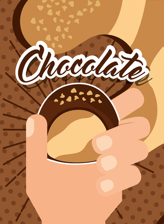 hand holding chocolate candy vanilla cream poster vector illustrationのイラスト素材