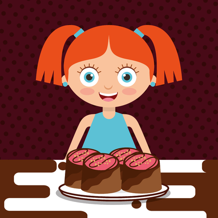 little girl with chocolate candy on dish vector illustrationのイラスト素材