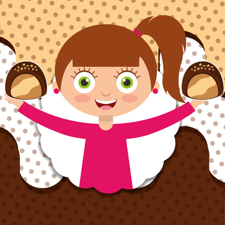 smiling girl holding sweet chocolate candy vector illustrationのイラスト素材