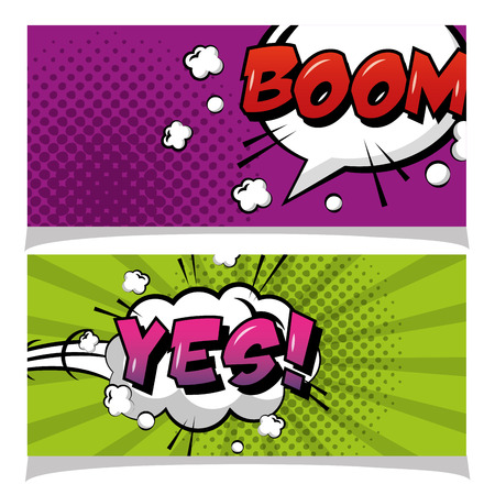 speech bubble boom and yes banners pop art comic book vector illustrationのイラスト素材
