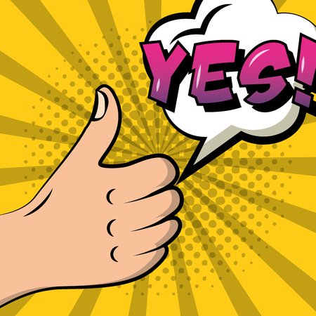 pop art comic hand ok yes in speech bubble vector illustrationのイラスト素材