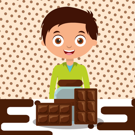 boy with chocolate glass jar bar dessert melted vector illustrationのイラスト素材