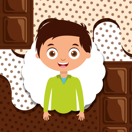 happy little boy with bar chocolate melted design vector illustrationのイラスト素材