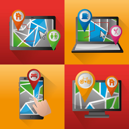 gps navigation application  banners technology locations places pin maps vector illustrationのイラスト素材