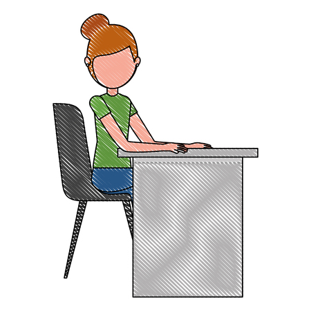 woman sitting in chair with desk vector illustrationのイラスト素材