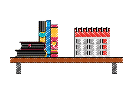 shelf books calendar folder image vector illustrationのイラスト素材
