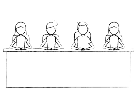 group man and woman sitting in desk team work vector illustrationのイラスト素材