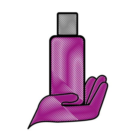hand holding packaging cream product cosmetic vector illustration drawingのイラスト素材