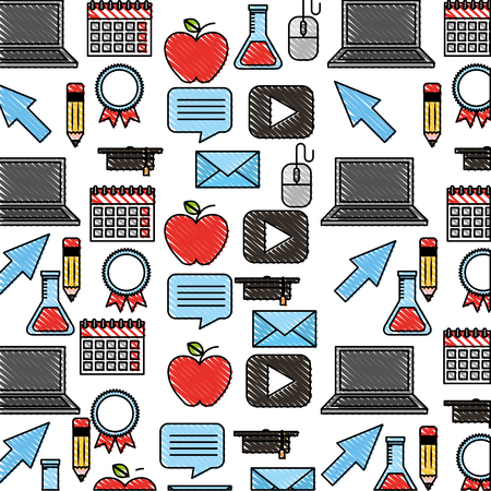 school learn test tube pencil laptop calendar background vector illustration drawingのイラスト素材