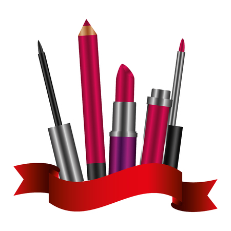 lip and eyeliner with ribbon female make up vector illustration designのイラスト素材