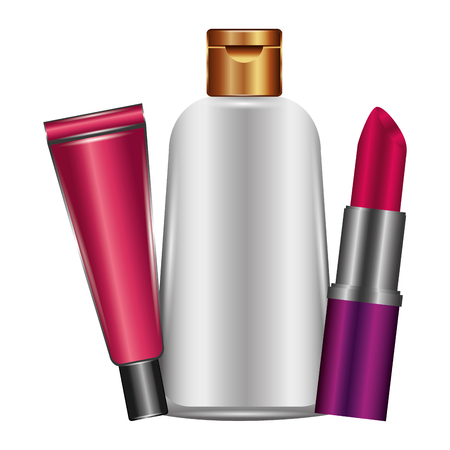bottles of creams with lip female make up vector illustration designのイラスト素材