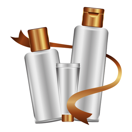 bottles of cream with ribbon female make up vector illustration designのイラスト素材