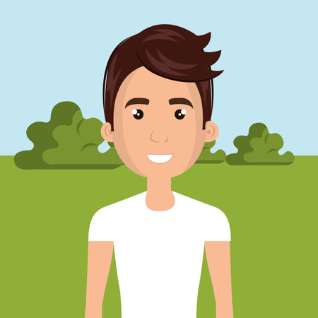 young man in the field character scene vector illustration designのイラスト素材