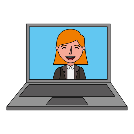 laptop with woman business on screen vector illustrationのイラスト素材